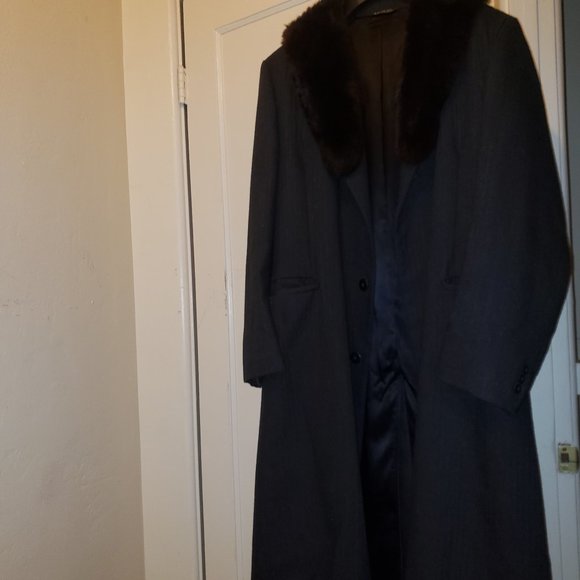 Mens Wool Jacket faux fur collar